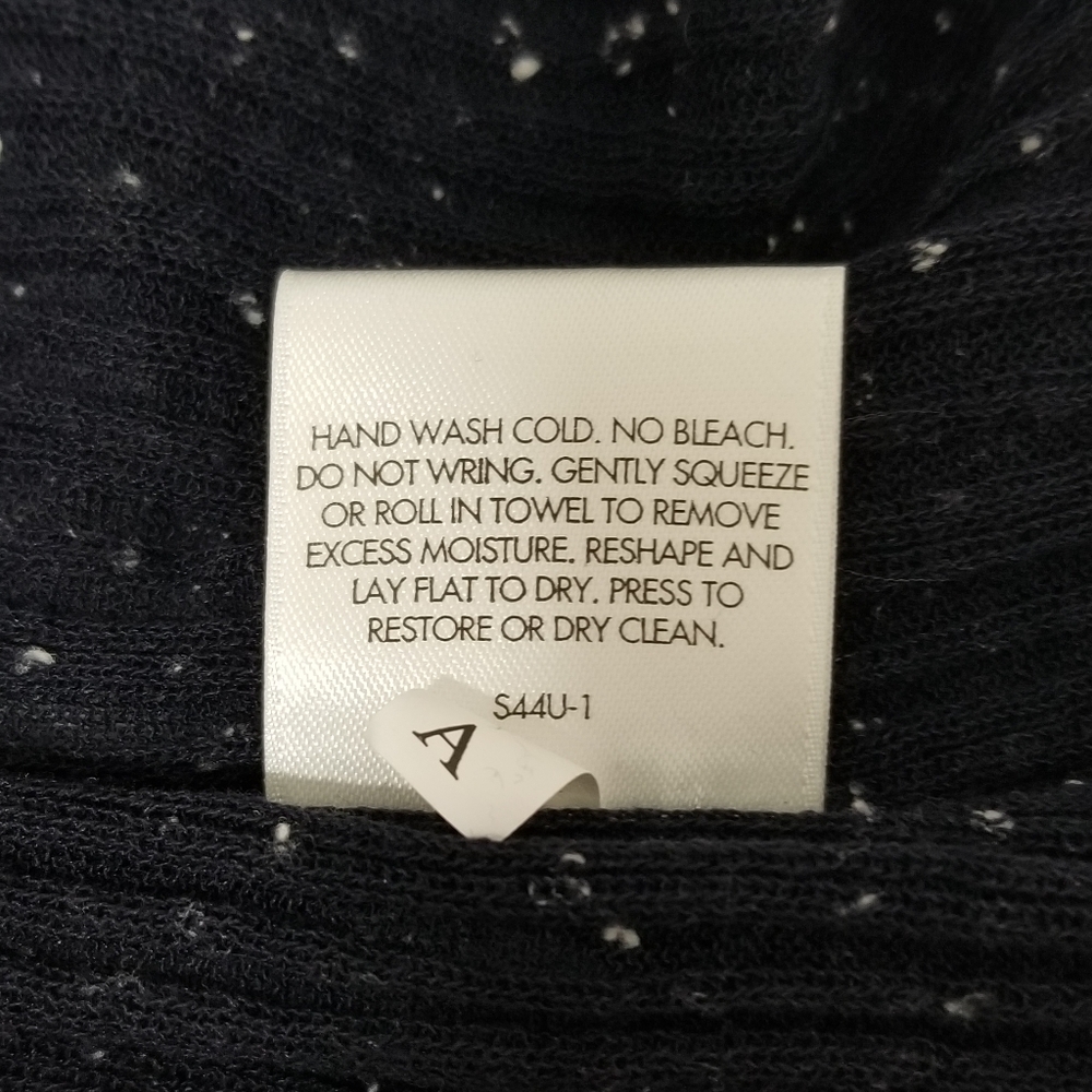 Eileen Fisher Navy with White Flecks Long Sleeve Ribbed Crewneck Pullover Top PL - Picture 8 of 11